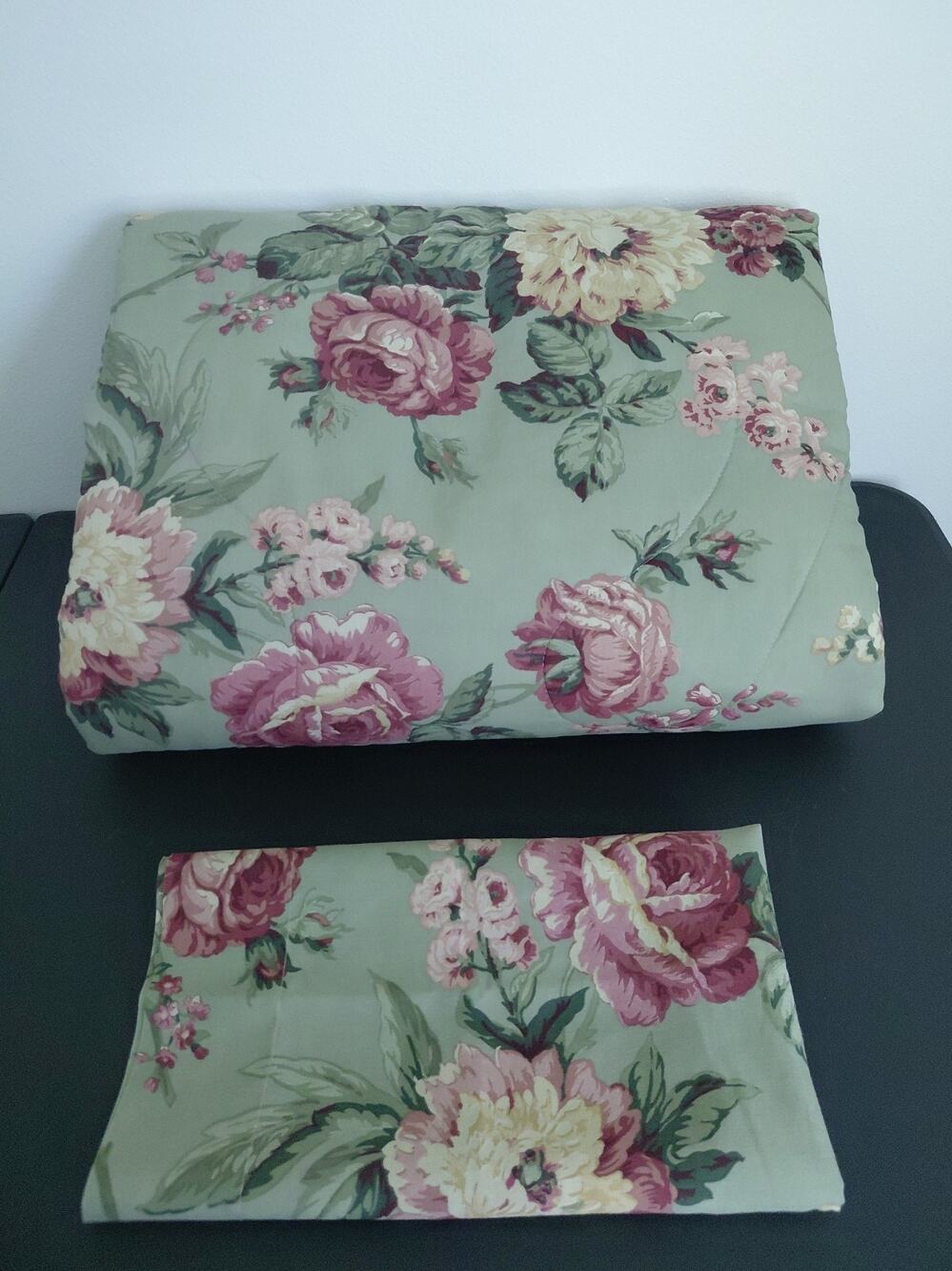 VTG Dan River Comforter + Sham TWIN Set Green Shabby Cottage Grandma NEW Floral